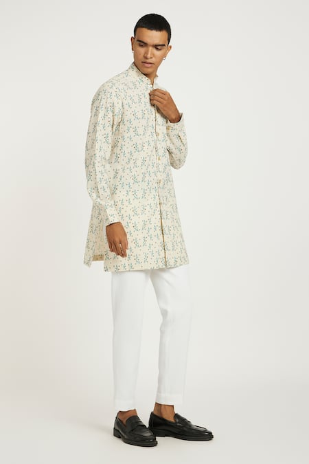 Shop_Nautanky_Off White Handloom , Serene Skyline Print Kurta With Pant _Online_at_Aza_Fashions