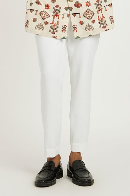 Buy_Nautanky_Beige Handloom Cotton Embroidery Tribal Celebration Print Kurta With Pant _Online_at_Aza_Fashions