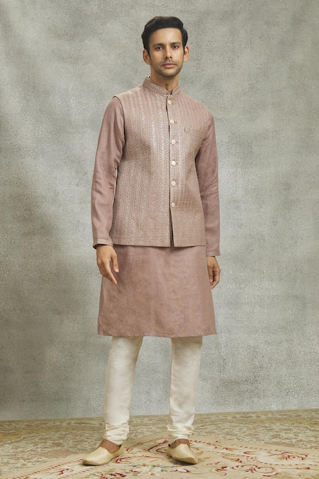Alaya Advani Pink Linen Embroidery Sequin Bundi Kurta Set