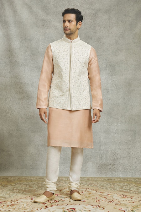 Shop Aariyana Couture Cream Silk Mirrors, Embroidery Flora Garden Bundi Kurta Set Online at Aza Fashions Shop_Aariyana Couture_Cream Silk Mirrors, Embroidery Flora Garden Bundi Kurta Set _Online_at_Aza_Fashions