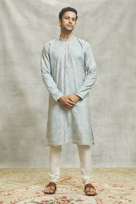 Buy Aariyana Couture Sky Blue Silk, Cotton Embroidery Mughal Garden Kurta Set Online at Aza Fashions Buy_Aariyana Couture_Sky Blue Silk, Cotton Embroidery Mughal Garden Kurta Set_Online_at_Aza_Fashions