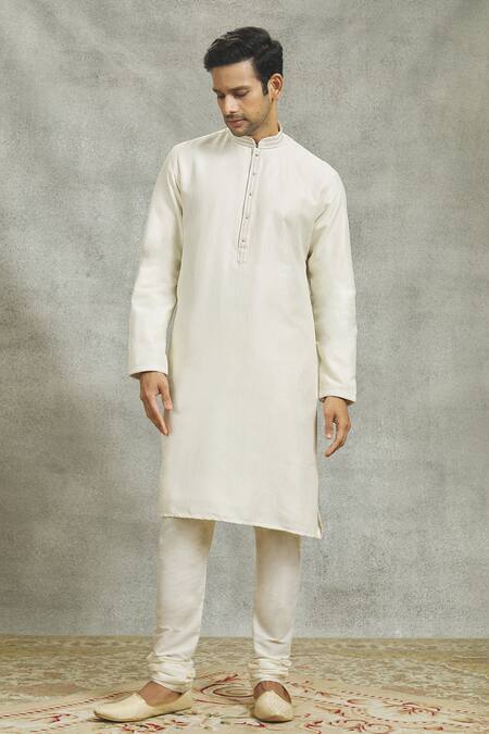 Aariyana Couture_Cream Silk Sequins, Embroidery Vine Bundi Kurta Set_Online_at_Aza_Fashions