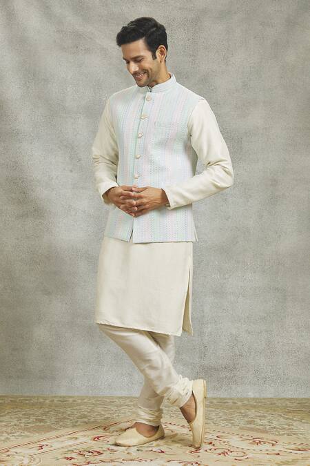 Buy_Aariyana Couture_Cream Silk Sequins, Embroidery Vine Bundi Kurta Set_Online_at_Aza_Fashions