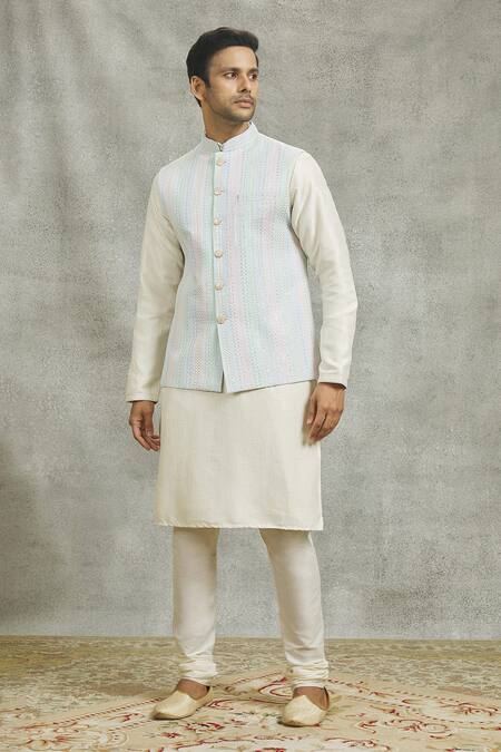 Buy_Aariyana Couture_Cream Silk Sequins, Embroidery Vine Bundi Kurta Set