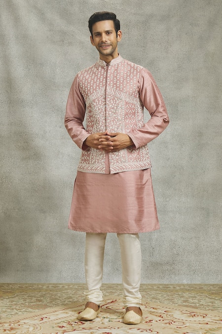 Alaya Advani Pink Silk Embroidery Flora Mirror Work Bundi Kurta Set