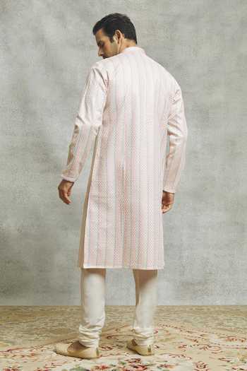 Shop Aariyana Couture Off White Silk Embroidery Striped Bloom Kurta Set at Aza Fashions Shop_Aariyana Couture_Off White Silk Embroidery Striped Bloom Kurta Set _at_Aza_Fashions