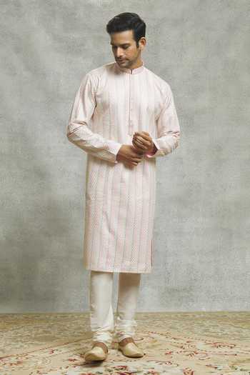 Shop Aariyana Couture Off White Silk Embroidery Striped Bloom Kurta Set Online at Aza Fashions Shop_Aariyana Couture_Off White Silk Embroidery Striped Bloom Kurta Set _Online_at_Aza_Fashions