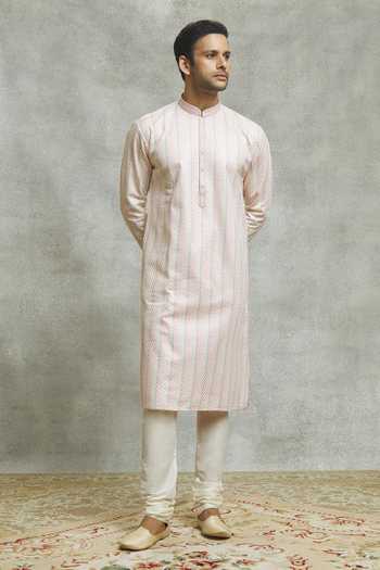 Aariyana Couture Off White Silk Embroidery Striped Bloom Kurta Set at Aza Fashions Aariyana Couture_Off White Silk Embroidery Striped Bloom Kurta Set _at_Aza_Fashions