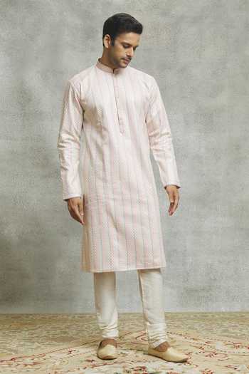 Buy Aariyana Couture Off White Silk Embroidery Striped Bloom Kurta Set Buy_Aariyana Couture_Off White Silk Embroidery Striped Bloom Kurta Set