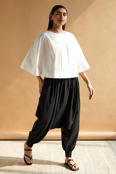 House of Manaa Cotton Solid Poncho Top & Harem Pant Set 