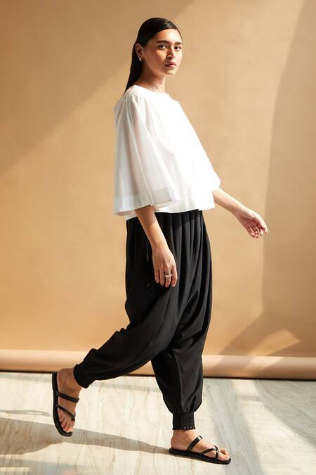 Buy House Of Manaa White Cotton Round Neck Solid Poncho Top And Harem Pant Set Online at Aza Fashions Buy_House Of Manaa_White Cotton Round Neck Solid Poncho Top And Harem Pant Set _Online_at_Aza_Fashions