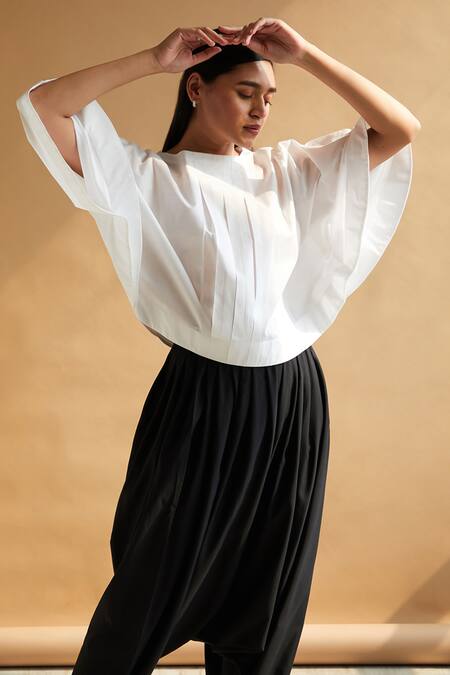 Shop House Of Manaa White Cotton Round Neck Solid Poncho Top And Harem Pant Set Online at Aza Fashions Shop_House Of Manaa_White Cotton Round Neck Solid Poncho Top And Harem Pant Set _Online_at_Aza_Fashions