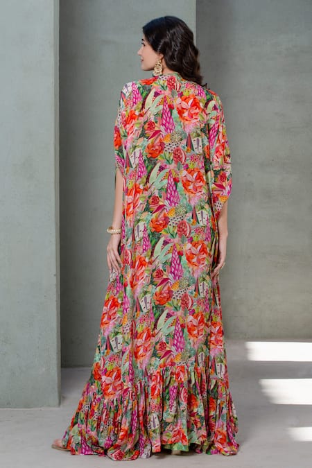 Rishi and Vibhuti Bouquet Bliss Printed Kaftan With Flared Pant 
