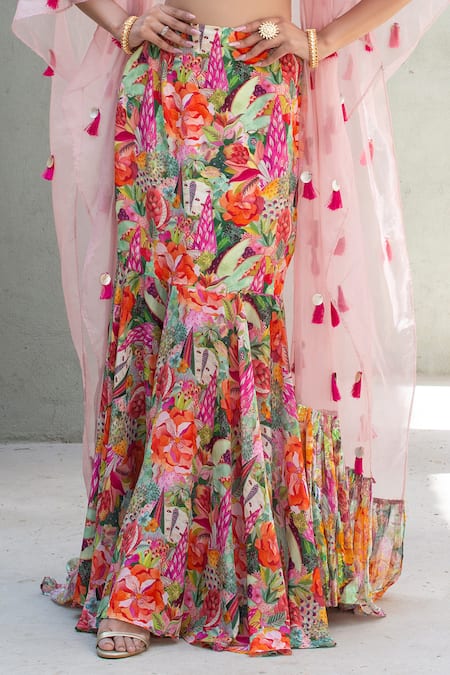 Rishi and Vibhuti Multi Color Crepe, Organza Sequins, Mirrors, Floral Cape Mermaid Skirt Set Online at Aza Fashions Rishi and Vibhuti_Multi Color Crepe, Organza Sequins, Mirrors, Floral Cape Mermaid Skirt Set _Online_at_Aza_Fashions