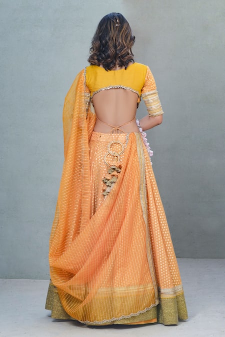 Rishi and Vibhuti Mira Floral Foil Pattern Lehenga Set 