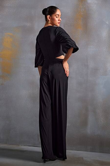 Shop Namrata Joshipura Black Jersey Embellished Cutdana Round Cordelia Floral Jumpsuit at Aza Fashions Shop_Namrata Joshipura_Black Jersey Embellished Cutdana Round Cordelia Floral Jumpsuit_at_Aza_Fashions