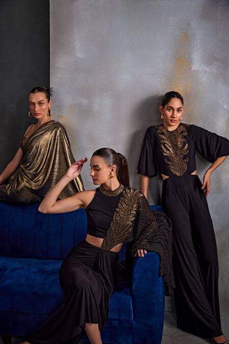 Buy Namrata Joshipura Black Jersey Embellished Cutdana Round Cordelia Floral Jumpsuit Online at Aza Fashions Buy_Namrata Joshipura_Black Jersey Embellished Cutdana Round Cordelia Floral Jumpsuit_Online_at_Aza_Fashions