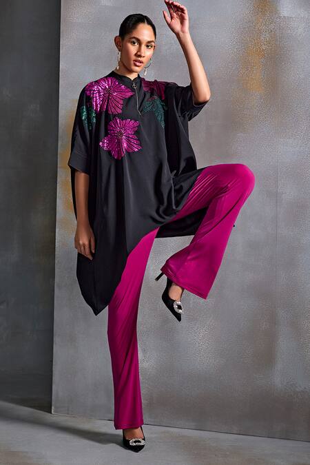 Namrata Joshipura_Black Crepe Sequins Bandeau Neck Katniss Embellished Asymmetric Tunic _Online_at_Aza_Fashions