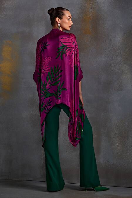 Shop Namrata Joshipura Magenta Crepe Printed Floral Band Collar Willow Embellished Tunic at Aza Fashions Shop_Namrata Joshipura_Magenta Crepe Printed Floral Band Collar Willow Embellished Tunic_at_Aza_Fashions
