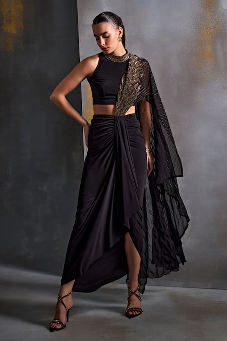 Namrata Joshipura Black Jersey Embellished Cordelia Draped Concept Saree With Blouse 