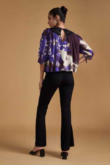 Shop Verb By Pallavi Singhee Purple Polyester Embroidery Round Neck Cutwork Yoke Printed Top at Aza Fashions Shop_Verb By Pallavi Singhee_Purple Polyester Embroidery Round Neck Cutwork Yoke Printed Top_at_Aza_Fashions
