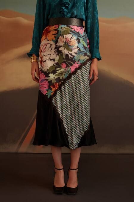 Verb By Pallavi Singhee_Multi Color Polyester, Crepe Lace Collage Print Skirt_Online_at_Aza_Fashions