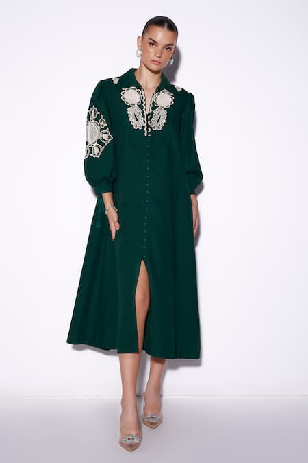 Verb by Pallavi Singhee Floral Thread Work Shirt Dress 