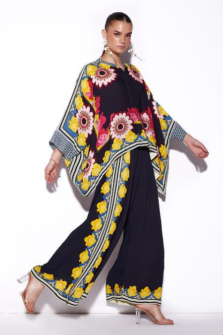 Verb by Pallavi Singhee Floral Print Kimono Sleeves Cape Top 