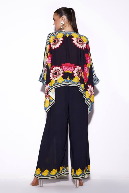 Shop Verb By Pallavi Singhee Black Georgette Floral Print Bordered Flared Pant at Aza Fashions Shop_Verb By Pallavi Singhee_Black Georgette Floral Print Bordered Flared Pant_at_Aza_Fashions