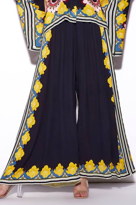Verb By Pallavi Singhee Black Georgette Floral Print Bordered Flared Pant Online at Aza Fashions Verb By Pallavi Singhee_Black Georgette Floral Print Bordered Flared Pant_Online_at_Aza_Fashions