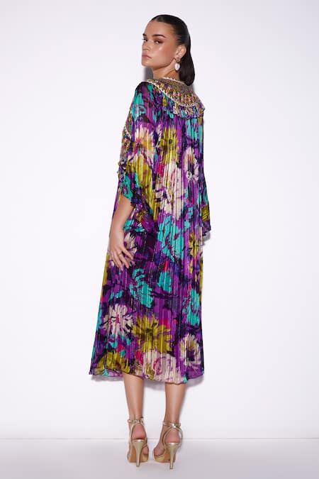 Shop Verb By Pallavi Singhee Purple Viscose, Chiffon Sequins, Embroidery Abstract Color Splash Print Dress at Aza Fashions Shop_Verb By Pallavi Singhee_Purple Viscose, Chiffon Sequins, Embroidery Abstract Color Splash Print Dress _at_Aza_Fashions