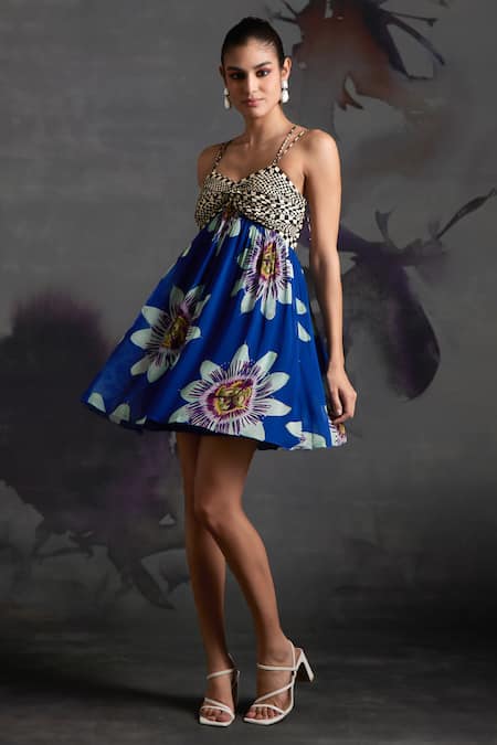 Strapless Blue Floral Mini Homecoming Dress,Summer Dress Y2646 –  Simplepromdress