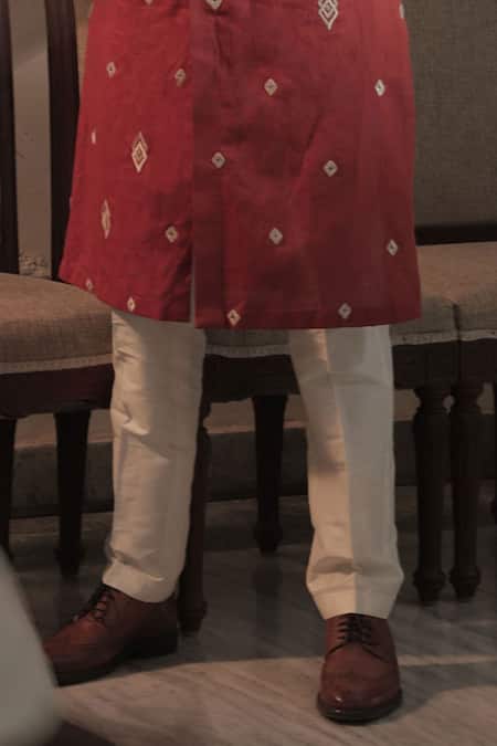 Ankita Shahabadi Red Linen Embroidered Geometric Motifs Naitri Kurta Online at Aza Fashions Ankita Shahabadi_Red Linen Embroidered Geometric Motifs Naitri Kurta _Online_at_Aza_Fashions