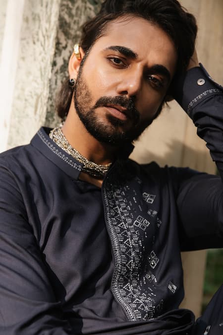 Buy Ankita Shahabadi Blue Silk Beads Kabira Embroidered Kurta Online at Aza Fashions Buy_Ankita Shahabadi_Blue Silk Beads Kabira Embroidered Kurta _Online_at_Aza_Fashions