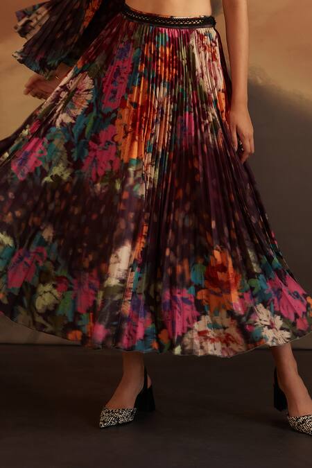 Verb By Pallavi Singhee_Multi Color Polyester Embroidery Blossom Pattern Skirt_Online_at_Aza_Fashions