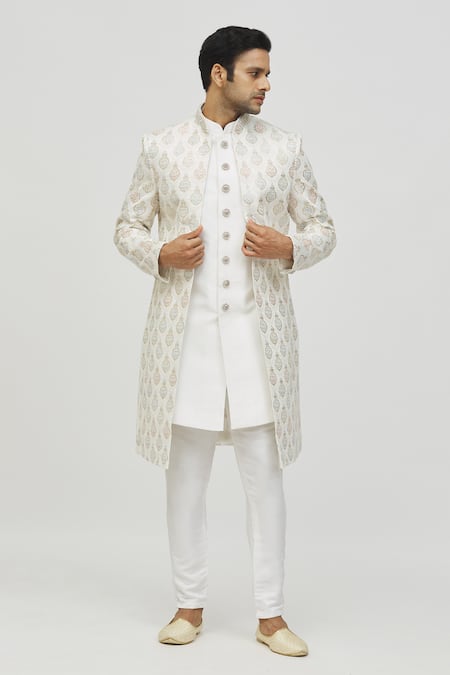 Aryavir Malhotra Mughal Floral Pattern Jacket With Sherwani Set 