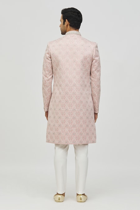 Arihant Rai Sinha Mughal Floral Pattern Self Hand Work Sherwani Set 