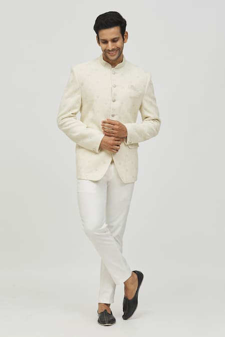 Aryavir Malhotra Self Hand Work Jodhpuri & Polo Pant Set 