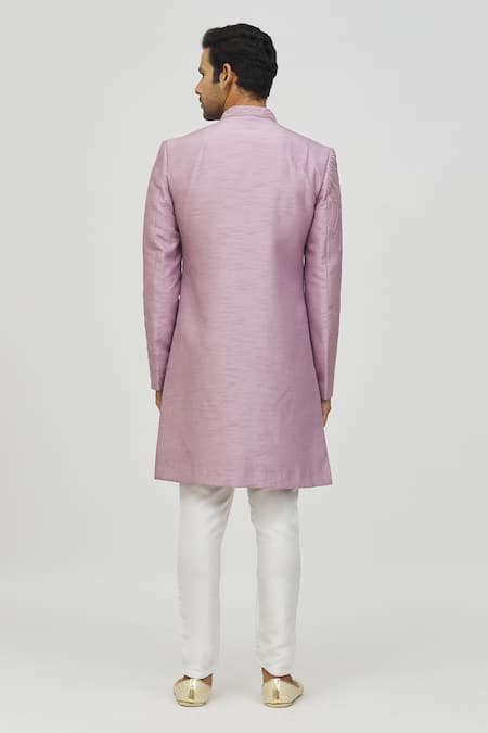 Shop Arihant Rai Sinha Purple Silk Embroidery Sherwani And Pant Set at Aza Fashions Shop_Arihant Rai Sinha_Purple Silk Embroidery Sherwani And Pant Set _at_Aza_Fashions