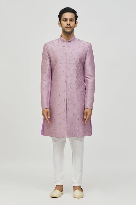 Buy Arihant Rai Sinha Purple Silk Embroidery Sherwani And Pant Set Online at Aza Fashions Buy_Arihant Rai Sinha_Purple Silk Embroidery Sherwani And Pant Set _Online_at_Aza_Fashions