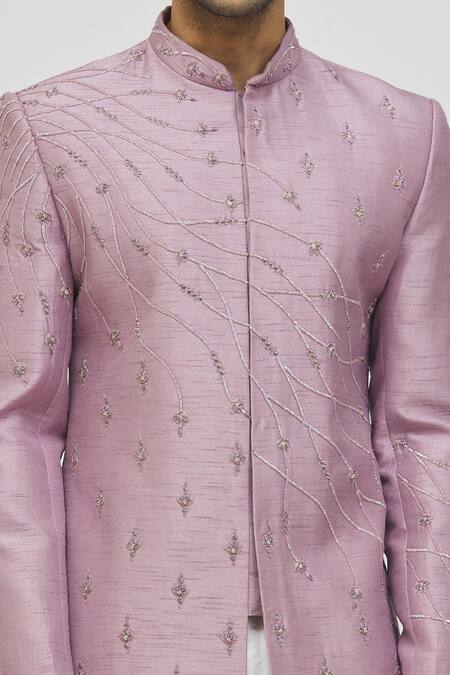 Arihant Rai Sinha Purple Silk Embroidery Sherwani And Pant Set at Aza Fashions Arihant Rai Sinha_Purple Silk Embroidery Sherwani And Pant Set _at_Aza_Fashions