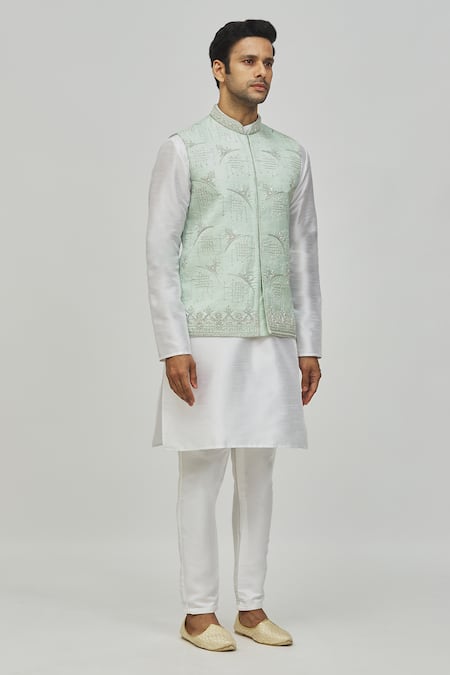 Buy_Nayantara Couture_Blue Silk Embroidery Floral Geometric Nehru Jacket _Online_at_Aza_Fashions