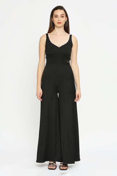 Emblaze Black Wool Asymmetric Wide Legged Jumpsuit Online at Aza Fashions Emblaze_Black Wool Asymmetric Wide Legged Jumpsuit_Online_at_Aza_Fashions
