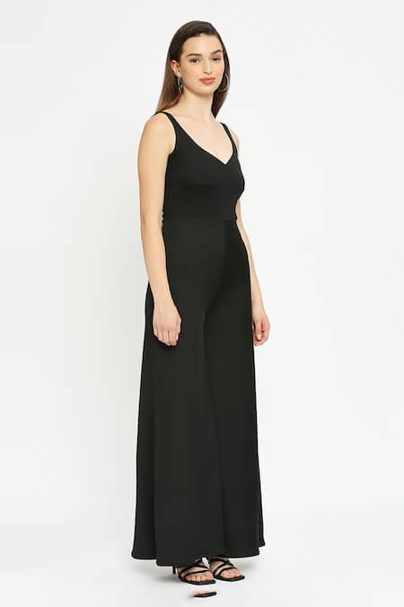 Shop Emblaze Black Wool Asymmetric Wide Legged Jumpsuit Online at Aza Fashions Shop_Emblaze_Black Wool Asymmetric Wide Legged Jumpsuit_Online_at_Aza_Fashions