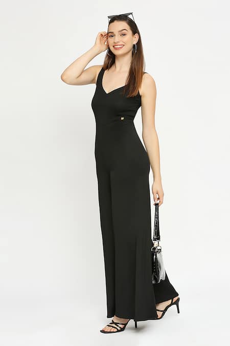 Buy Emblaze Black Wool Asymmetric Wide Legged Jumpsuit Buy_Emblaze_Black Wool Asymmetric Wide Legged Jumpsuit