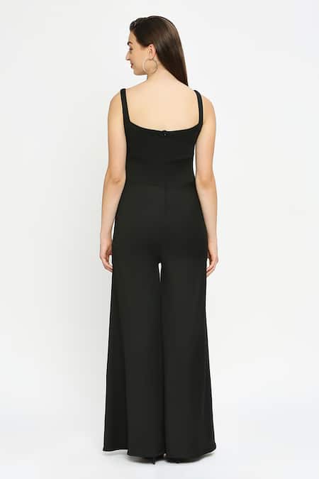 Shop Emblaze Black Wool Asymmetric Wide Legged Jumpsuit at Aza Fashions Shop_Emblaze_Black Wool Asymmetric Wide Legged Jumpsuit_at_Aza_Fashions