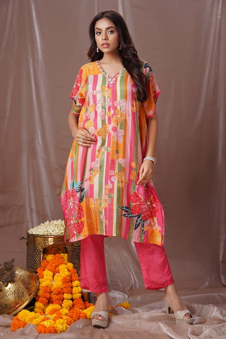 Amani Printed & Embroidered Kaftan With Pant 