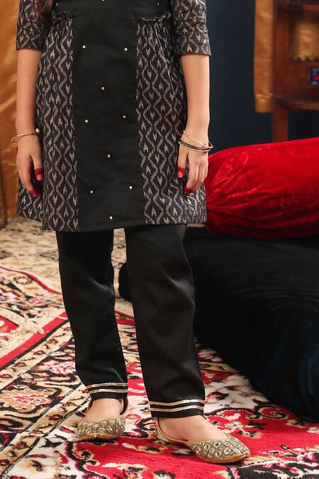 Buy Cute Couture Black Cotton, Silk Gota Patti, Embroidery Hand Kurta And Pant Set Online at Aza Fashions Buy_Cute Couture_Black Cotton, Silk Gota Patti, Embroidery Hand Kurta And Pant Set _Online_at_Aza_Fashions