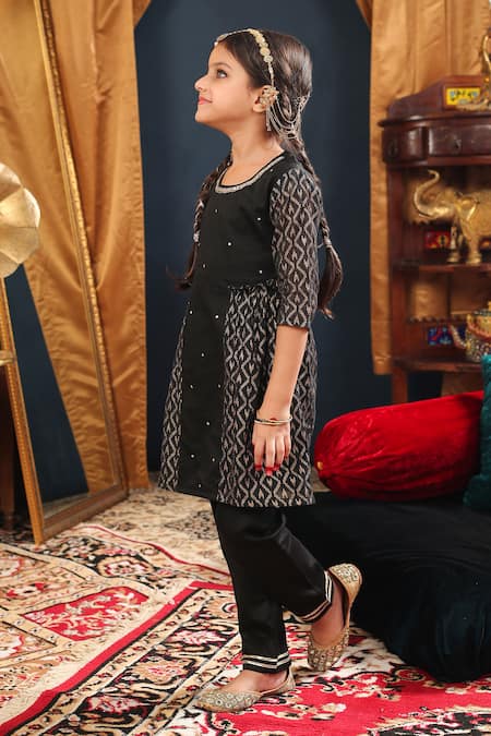 Shop_Cute Couture_Black Cotton, Silk Gota Patti, Embroidery Hand Kurta And Pant Set _Online_at_Aza_Fashions