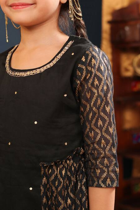 Cute Couture_Black Cotton, Silk Gota Patti, Embroidery Hand Kurta And Pant Set _at_Aza_Fashions